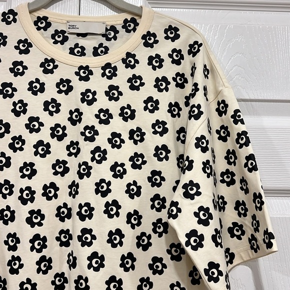 Tory Burch Flower Stencil T-Shirt Dress Womens Black White Retro Size XS - Picture 3 of 6